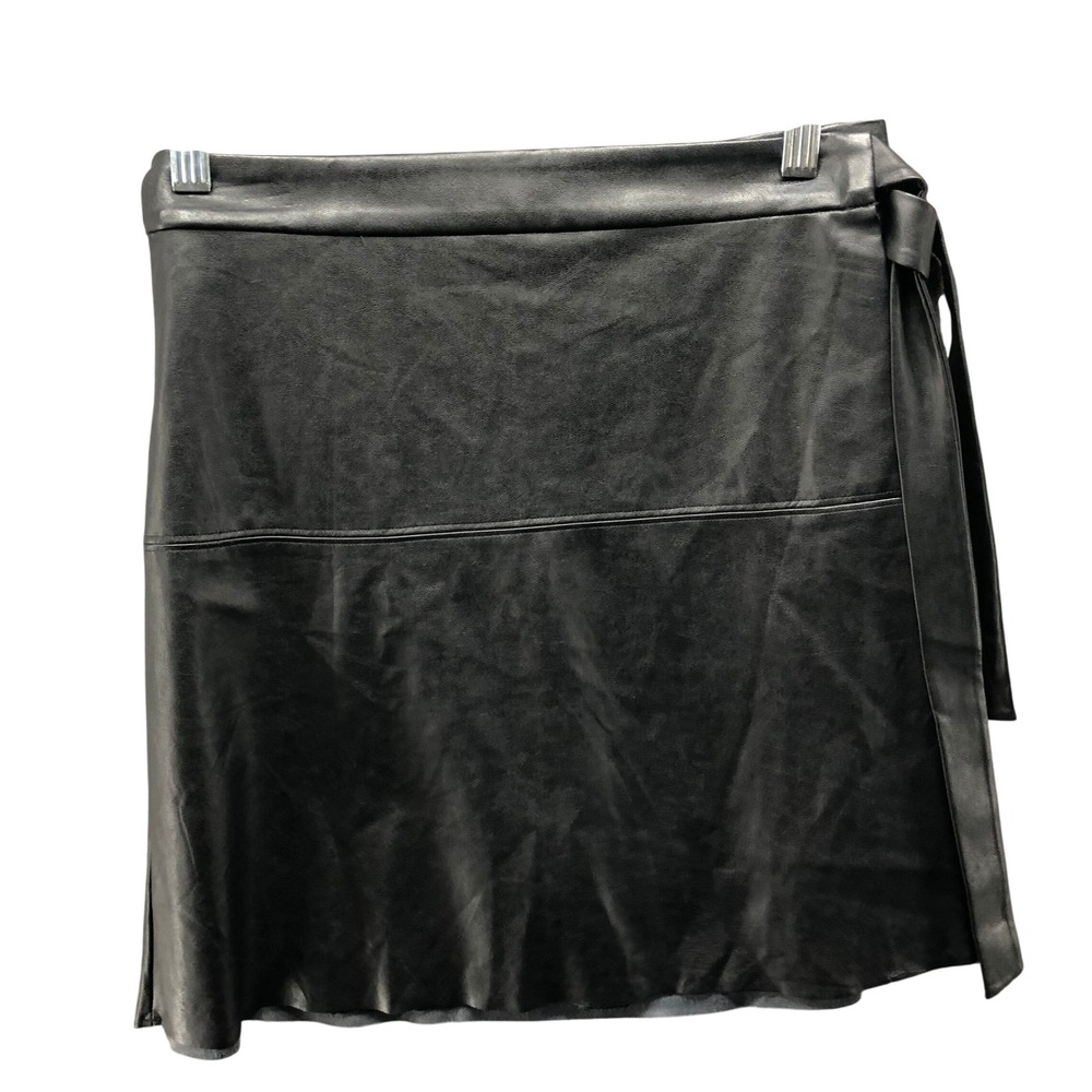 Aritzia Wilfred Free Faux Leather Genuine Wrap Mini Skirt Size M Black Stretch